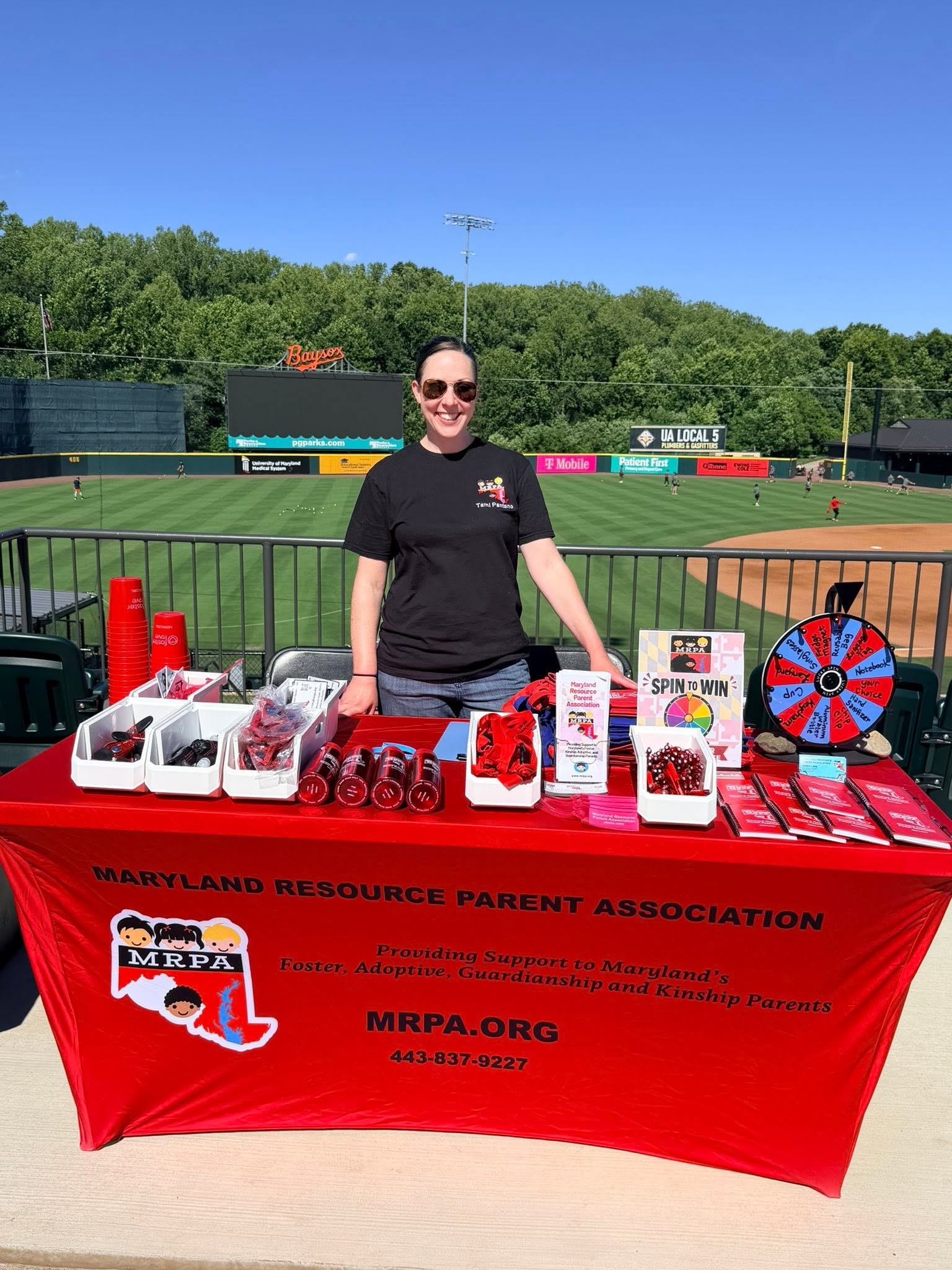 Maryland Resource Parent Association information table at the Baysox game