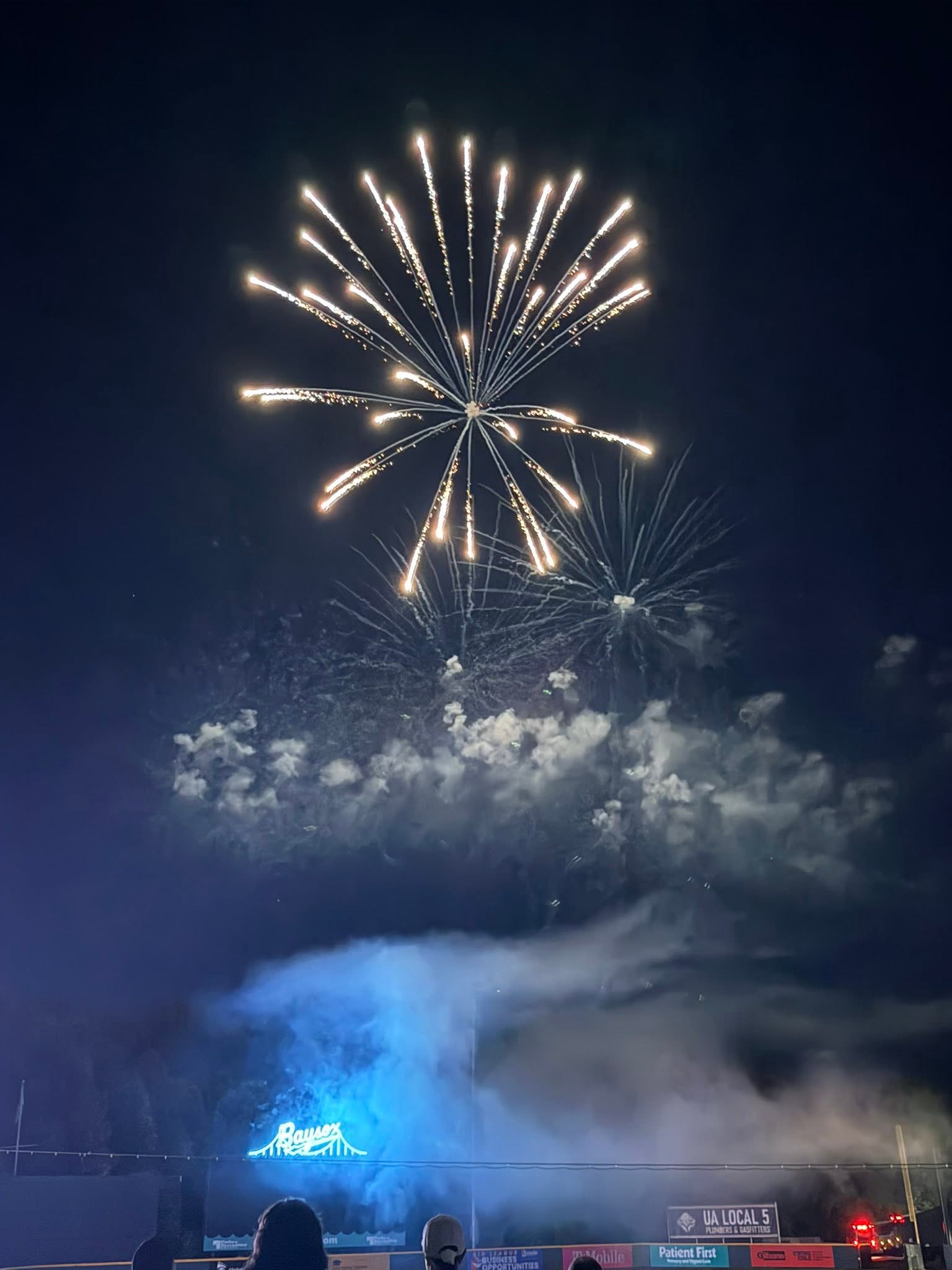 Fireworks over the Baysox stadium scoreboard